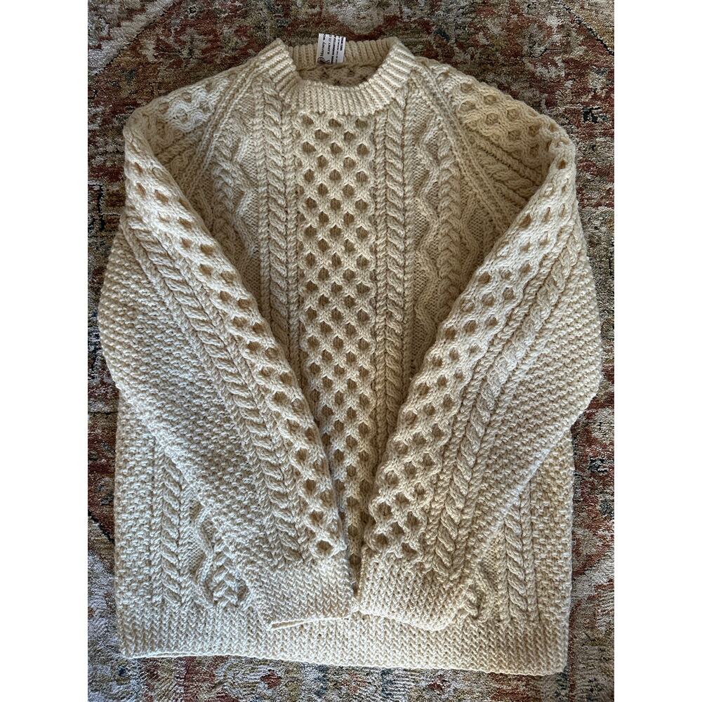 Men's Cream Cable Knit Crewneck Sweater